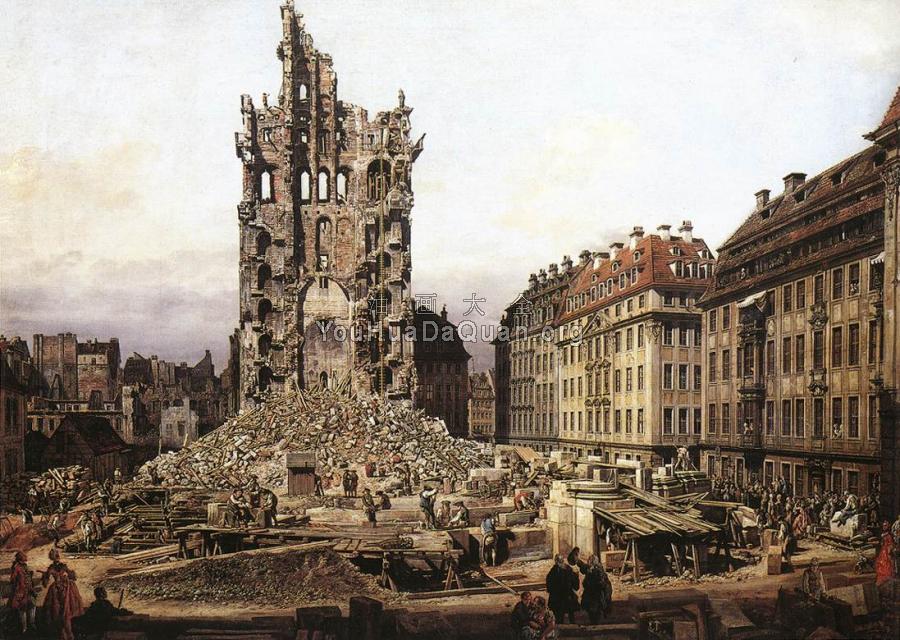 The Ruins of the Old Kreuzkirche in Dresden - 贝尔纳多·贝洛托